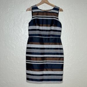 Ann Taylor Women’s Sleeveless Striped Career Dress Silver Brown Blue Size 4